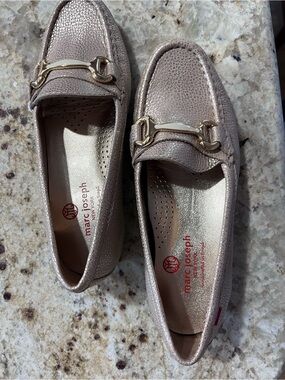 Marc Joseph Metallic Taupe Loafers with Gold Bit